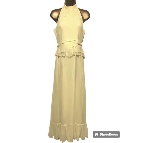 Vintage Formal Halter Dress S Maxi Removable Capelet Peplum Prom Wedding Easter - Picture 5 of 9